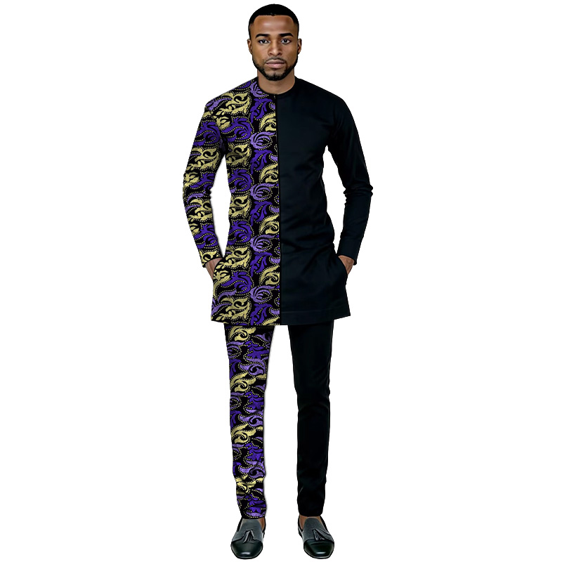 Men'S Grooming Wax - Afrika Kültürü Erkekler Patchwork Takım Elbise